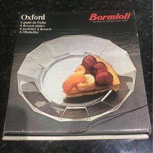 Vintage Bormioli Oxford Italy set 6 glass Vitrosax  panel dessert plates 7 1/4”